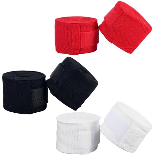 CREATCABIN 6pcs Boxing Hand Wrap Inner Glove 200In Thumb Loop Bandage Elasticated Padded Fist Under Mitt Protection Muay Thai MMA Kickboxing Martial Art Punching Training for Men Women Black Red White