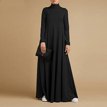 Xiaojmake Women Turtleneck Tunic Dresses Casual Long Sleeve Maxi Dress Long Sleeve Floore Length A Line Long Prayer Dress - color: Black, size: Large