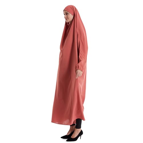 Lmdudan Muslim Women Islamic Full Cover Prayer Dress Long Sleeve Loose Abaya Hijab Outfit 2026 Ramadan Modest Prayer Clothes - color: Red, size: Medium