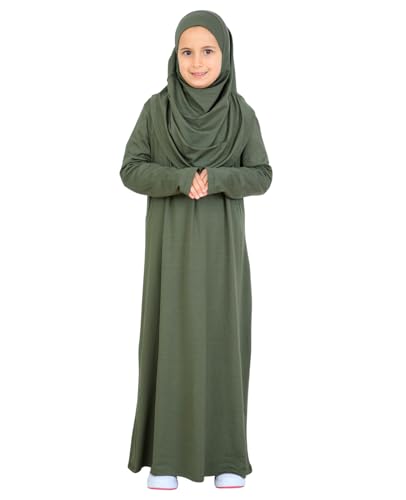 Prien Kids Muslim Prayer Dress With Hijab & Pouch, Soft Viscose Abaya For Girls, Islamic Clothes, Robe For Eid, Ramadan - color: Khaki
