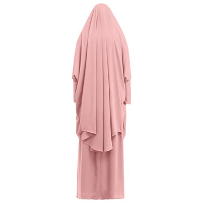 Women's Muslim Prayer Dress Hijab Scarf Eid Prayer Jilbab Khimar Niqab Burka Abaya Maxi Islamic Arabian Modest Cardi Robe - color: Pink