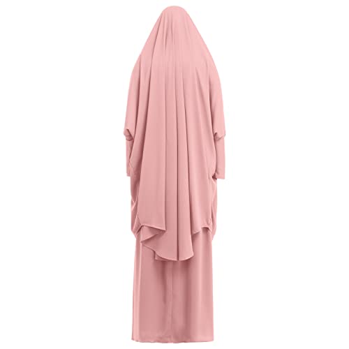 Women's Muslim Prayer Dress Hijab Scarf Eid Prayer Jilbab Khimar Niqab Burka Abaya Maxi Islamic Arabian Modest Cardi Robe - color: Pink