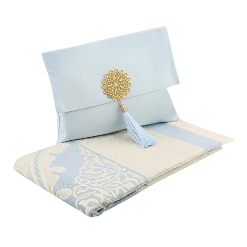 Muslim Prayer Rug and Beads with Elegant Slub Fabric Bag | Janamaz | Sajadah | Soft Islamic Prayer Rug | Islamic & Mawlid Gifts | Prayer Carpet Mat, Taffeta Fabric (Blue, 20 Sets) - color: Blue, size: 20 Sets