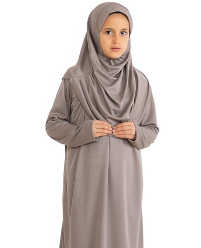 Prien Kids Prayer Dress Muslim Clothes for Girls Long Sleeve Abaya with Hijab Two Piece Maxi Islamic Set Scarf Kaftan Jilbab - color: Deep Mink
