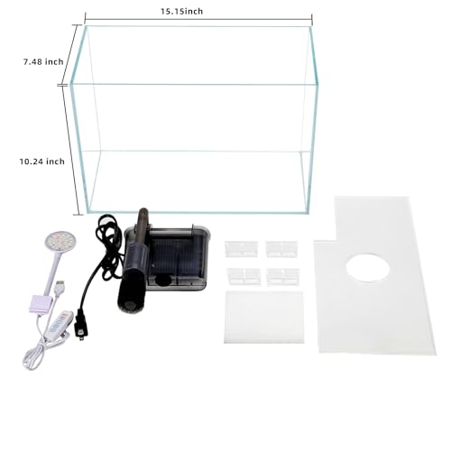 Vimvins 5 Gallon Glass Small Fish Tank with Filter Light and Lid, Betta Aquarium Starter Kits - size: 5 Gallon