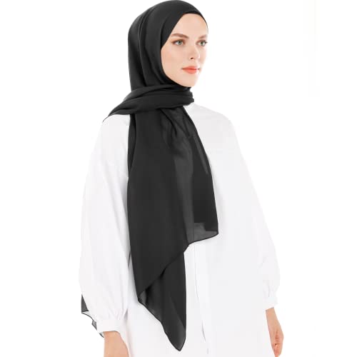 Chiffon Hijab Scarf for Women - Chiffon Hijab Muslim Headscarf Shawl - Soft Fashion Scarf Muslim Headscarf Shawl - color: Black