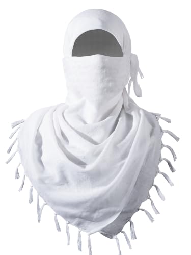 FREE SOLDIER Scarf Military Shemagh Tactical Desert Keffiyeh Head Neck Scarf Arab Wrap with Tassel for Men Women - color: Solid White