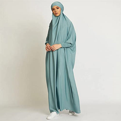 ODIZLI Muslim One Piece Prayer Hijab Dress Women Hooded Abaya Full Cover Islam Dubai Modest Robe - color: Mint Green, size: One Size