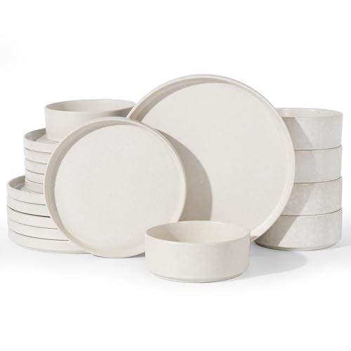 Famiware Nebula 18-Piece Dinnerware Set, Matte Beige White - color: Matte Beige White, size: Service for 6 (Standard Dinner Set)