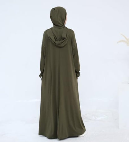 Muslim Dress for Women Pakistani Kaftan Abaya Robe Arabic Islamic Prayer Clothes Dubai Outfits - color: Army Green