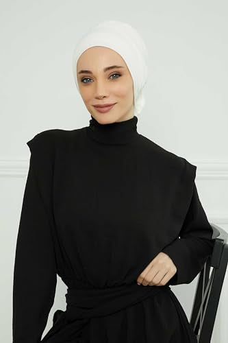 Aisha's Design Instant Turban Head Wraps for Women, Combed Cotton Scarf Lightweight Pre tied Hijab with Back Rose Detail - color: Ivory