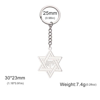 VASSAGO Star of David Keychain for Women Men Jewish Star Menorah Keyring Stainless Steel Hanukkah Keychain Religious Jewelry - color: Gold+silver