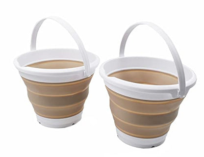 SAMMART 5.5L (1.4 Gallon) Collapsible Plastic Bucket - Foldable Round Tub - Portable Fishing Water Pail - Space Saving Outdoor Waterpot (White/Latte (Set of 2)) - color: White/Latte (Set of 2)