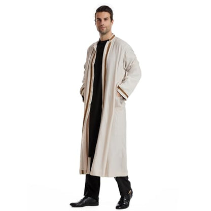Qianliniuinc Thobe for Men Abaya Islamic Clothing - Muslim Kaftan Dubai Arabic Robe Loose Fit Casual Prayer Wear - color: Beige, size: Large
