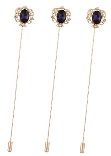 Alilang Vintage Hat Pin 5 inch Long Handle Golden Tone Lapel Pins Tie Scarf Brooch Jewelry Accessories Pack of 2/3/5 - color: 3 PCS Rhinestones