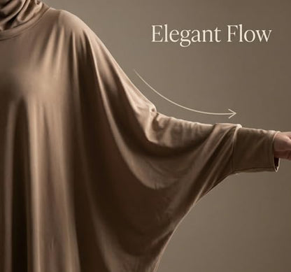 Women's Solid Muslim One-Piece Prayer Dress Abaya Kaftan with Hijab Full Length Dress - color: Gold