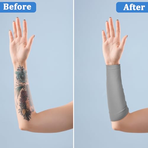 Vicenpal 2 Pairs Tattoo Cover up Sleeve Forearm Arm Sleeves for Women Men Compression Tattoo Upper Arm Cover(Gray, Black) - color: Gray, Black
