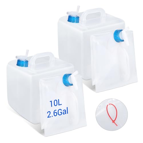 ASEVAT 2 Pcs 2.6Gallons Water Storage Cube, BPA-Free Collapsible Water Container with Spigot, Leak-Proof Food-Safe Portable Water Jug for Camping, Hiking, Backpacking & Emergency Survival Kits - size: 2.6Gal
