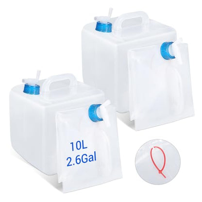 ASEVAT 2 Pcs 2.6Gallons Water Storage Cube, BPA-Free Collapsible Water Container with Spigot, Leak-Proof Food-Safe Portable Water Jug for Camping, Hiking, Backpacking & Emergency Survival Kits - size: 2.6Gal