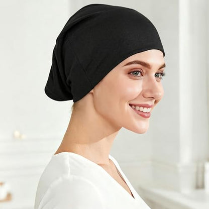 Sucrain 2PCS Under Scarf Hat Cap Islamic Muslim Hijab Headscarf Elastic Wide Headband Lightweight Hats Breathable Liner - color: Black
