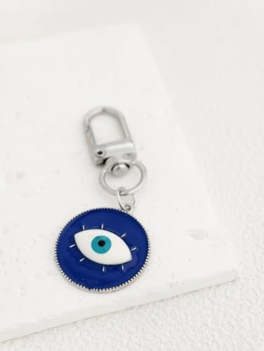 Blue Evil Eye Keychain Hamsa Hand Protection Keyring Good Luck Amulet for Purse Keys,Spiritual Gift for Women Men - color: Silver Eyes
