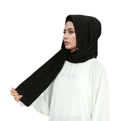 Yeieeo Muslim Inner Hijab With Button Cap for Women Turban Underscarf Undercap Bonnet Islamic Jersey Tube Caps - color: Black