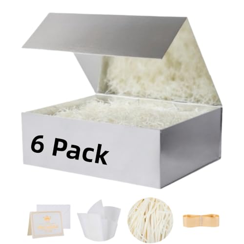 UoeRing 6 Pcs Silvery Gift Box 11.5x8x4 Inch with Magnetic Lid - color: 11.5x8x4 Inch-Silvery-Pack of 6