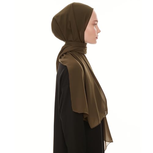 Chiffon Hijab Scarf for Women - Chiffon Hijab Muslim Headscarf Shawl - Soft Fashion Scarf Muslim Headscarf Shawl - color: Khaki
