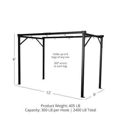 Titan Fitness Heavy Bag Boxing Stand - Holds 8 Bags, 12'x6' Commercial Boxing Training Rack, 360-Degress Access, 3" Steel Tubing with Bolt-Down Stability, Collapsible to 4-Bag Setup