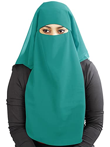 MyBatua 3 Layers Saudi Niqab In Breathable Georgette, Wholesale Price, 1pc Face Veil NQ-003 - color: Sea Green