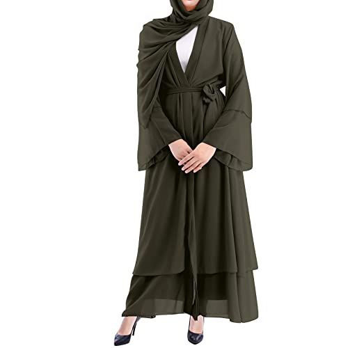 Women's Chiffon Muslim Cardigan Kaftan East Arabian Abaya Dress Casual Islamic Cover Up Long Dresses - color: Army Green, size: Medium
