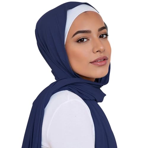 Modal silk scarf for Women Long Scarf for African Hair Wraps Stretch Head Wrap Scarves Fashion Long Scarf Shawls - color: Navy Blue-soft Cotton Muslim, size: 27x67inch