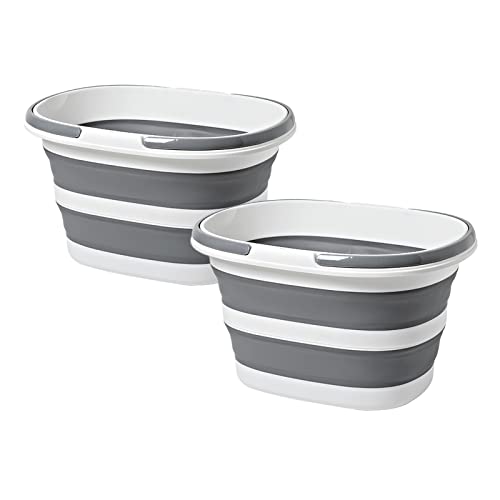Goderewild Large Collapsible Bucket 16L Two-Pack - Upgraded, Lightweight & Portable Water Bucket for House Cleaning, Camping, Storage - Space-Saving & Multiuse Cleaning Mop Bucket - Grey (2 Pack) - color: New Grey2