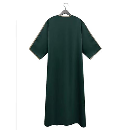RTTUIOP Men's Muslim Clothes Lace Sleeves V-Neck Thobe Middle East Kaftan Saudi Arab Caftans Islamic Abaya Dress - color: 01-dark Green, size: X-Large