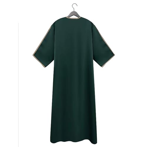 RTTUIOP Men's Muslim Clothes Lace Sleeves V-Neck Thobe Middle East Kaftan Saudi Arab Caftans Islamic Abaya Dress - color: 01-dark Green, size: XX-Large