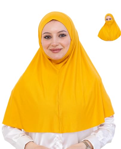 Prien Easy To Wear Hijab For Women, Muslim Instant Turban With Niqab, Islamic Clothes, Soft Scarf For Prayer, Abaya, Khimar - color: Deep Yellow