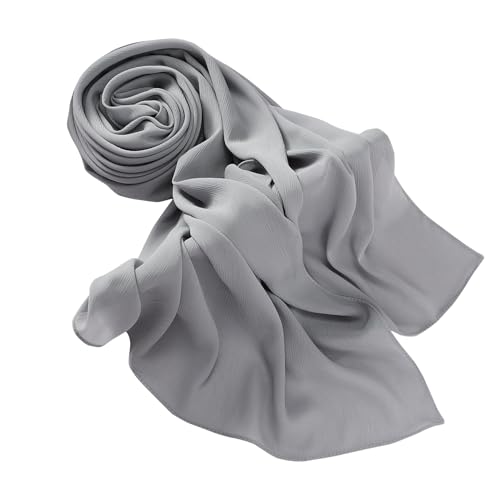 Premium Long Crinkle Chiffon Hijab Scarf for Women, Very Soft Muslim Head Scarfs - color: Light Gray