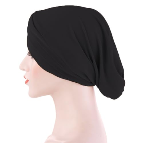 PURFUN 2 Pcs Muslim Inner Hijab Caps Women Girls Stretchy Breathable Full Cover Undercap Tube Bonnet Under Scarf Hats Beanie - color: Black+white/2pcs