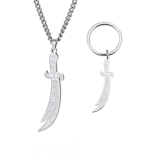 VASSAGO Sword Necklace for Men Women Zulfiqar Sword Necklace Imam Ali Zulfiqar Pendant Arabic Rune Islamic Muslim Jewelry Talisman Amulet Religious Gift - color: Set B