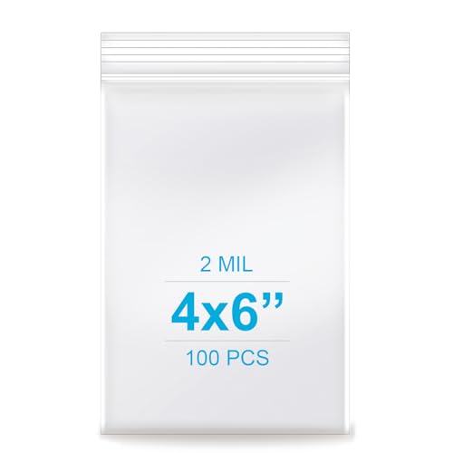 4''x 6'', (Pack of 100) 2 mil Thick Clear Plastic Reclosable Zip Poly Bags with Resealable Lock Seal Zipper for Photo, Jewelry, Bakery, Treats, Travel, Storage, Packaging & Shipping - size: 4" x 6"