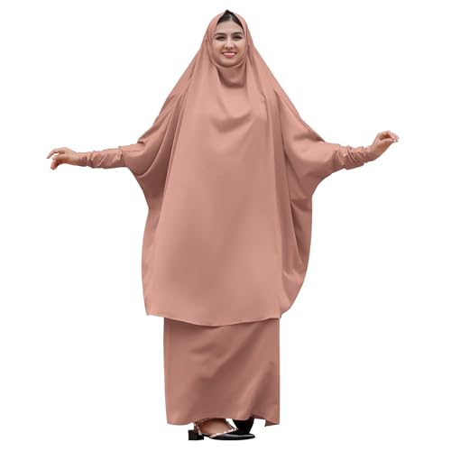 Abayas for Women Muslim Chiffon Prayer Burqa Dress Burkas for Women Muslim Hijab Dress Full Length Islamic Veil Abaya Set - color: Khaki