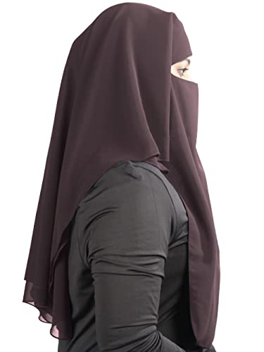 MyBatua 3 Layers Saudi Niqab In Breathable Georgette, Wholesale Price, 1pc Face Veil NQ-003 - color: Chocolate Brown