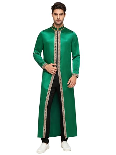 Jhaoyu Men Abaya Dress Kaftan Thobe Muslim Gown Maxi-muslim Shirt Dubai Robes Prayer Robe - color: Dark Green, size: Medium