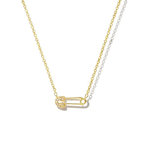 VRIUA Gold Necklace for Women, 14K Gold Plated Dainty Charm Necklace - color: Safety Pin