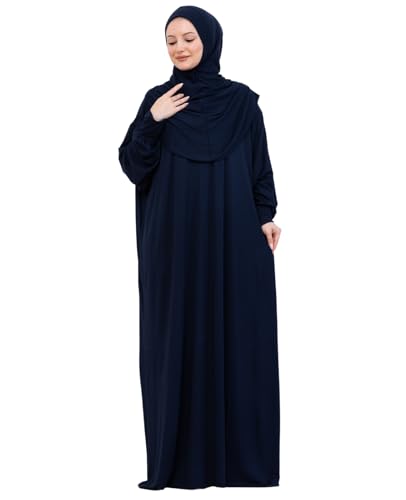 Prien Prayer Dress For Women, Cotton Muslim Abaya, Soft Hijab, Elegant Turkish Islamic Wear For Eid, Ramadan, Umrah, Hajj - color: Navy Blue