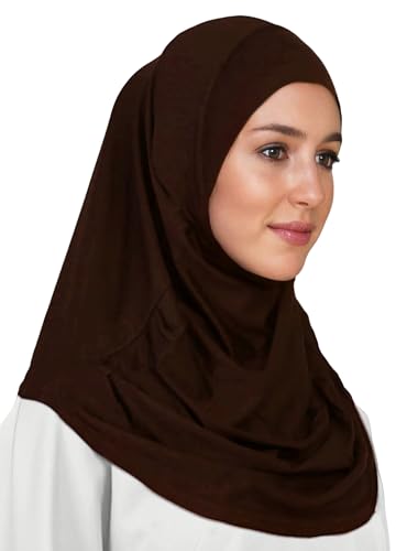 Lina & Lily Modal Jersey Muslim Amira Instant Hijab Scarf One Piece Ready-To-Wear - color: Dark Brown