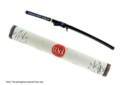 Hand Forged 1045 Carbon Steel Blue Dragon Katana Full Tang Sword | hand-sharpened for tameshigiri, bo-hi groove, openwork guard, navy ito wrap, black saya