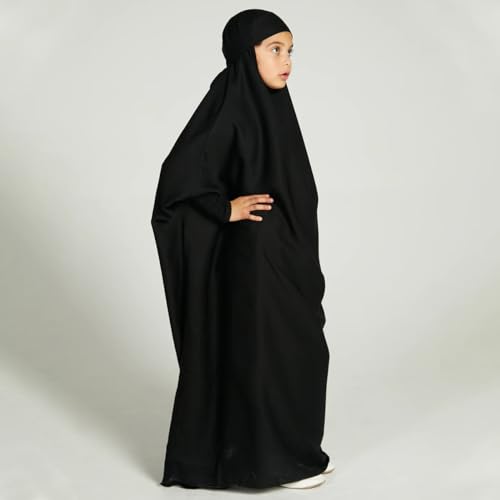 ODIZLI Muslim One Piece Prayer Hijab Dress Women Hooded Abaya Full Cover Islam Dubai Modest Robe - color: Black Kids, size: 12-13 Years