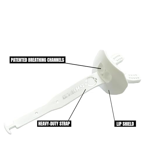 O Shield Striker Football Lip Guard with Permanent Strap | Football Lip Guard with Permanent Strap — Front Teeth, Lip, and Full Bite-Surface Coverage, No-Boil Ready Fit - color: White