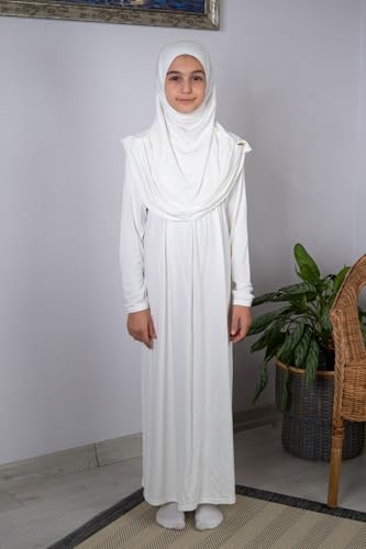 ihvan online Muslim Dress for Girls, Long Sleeve One-Piece Islamic Prayer Dress, Hijab for Kids, Girls Abaya, Islamic Gifts - color: White